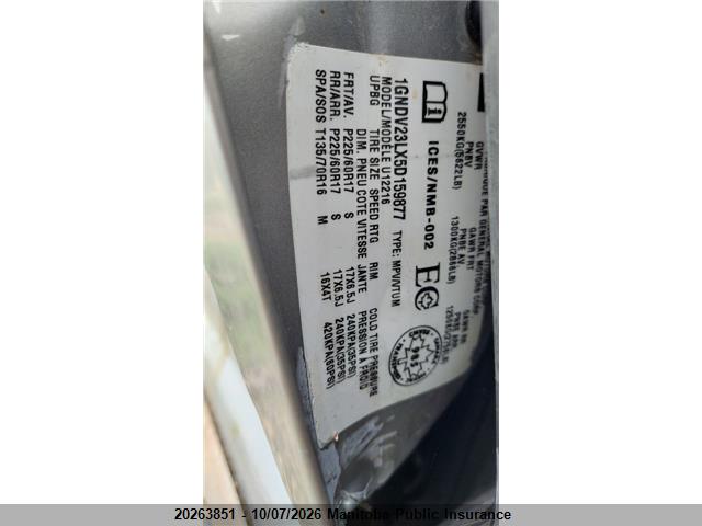20263851 :رقم المزاد ، 1GNDV23LX5D159877 vin ، 2005 Chevrolet Uplander Ext مزاد بيع