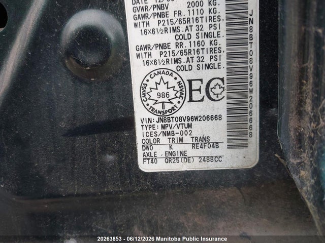 Продаж на аукціоні авто 2006 Nissan X-trail Se, vin: JN8BT08V96W206668, номер лоту: 20263853