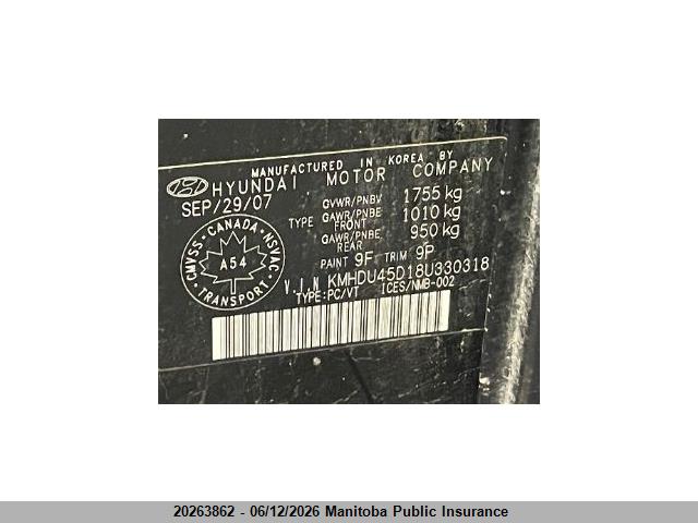 Aukcja sprzedaży 2008 Hyundai Elantra Gl, vin: KMHDU45D18U330318, numer aukcji: 20263862