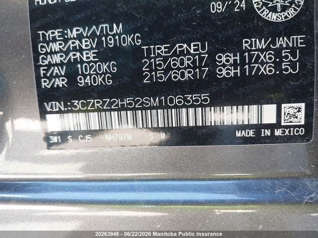 Aukcja sprzedaży 2025 Honda Hr-v Sport, vin: 3CZRZ2H52SM106355, numer aukcji: 20263946