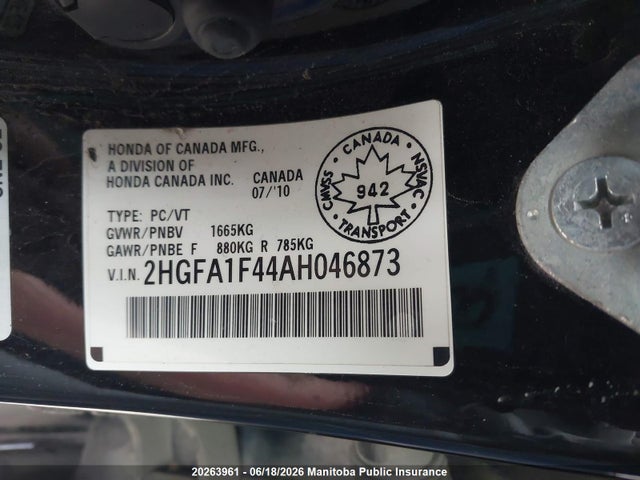 Продаж на аукціоні авто 2010 Honda Civic Dx-g, vin: 2HGFA1F44AH046873, номер лоту: 20263961
