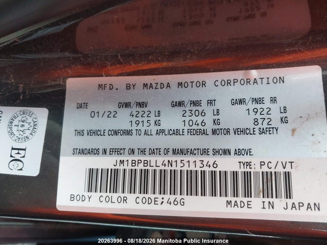 JM1BPBLL4N1511346 Mazda Mazda3 Sport Gs I-activ