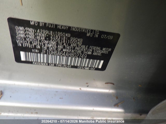 Aukcja sprzedaży 2010 Subaru Impreza 2.5i, vin: JF1GH6A64AH802749, numer aukcji: 20264210