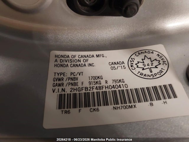 Honda Civic Lx 2015 2HGFB2F48FH040410 Image 9