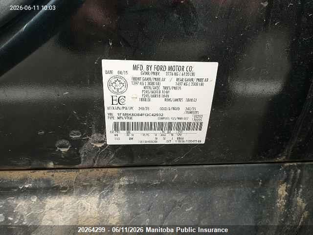 Ford EXPLORER XLT 2015 1FM5K8D84FGC42932 Image 9