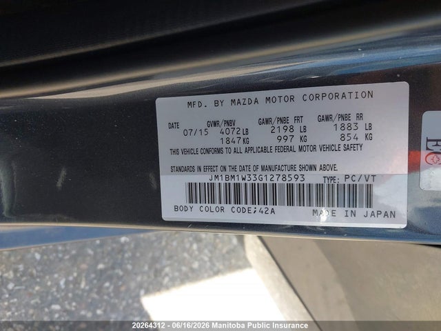 2016 Mazda Mazda3 Gt Sky მანქანა იყიდება აუქციონზე, vin: JM1BM1W33G1278593, აუქციონის ნომერი: 20264312