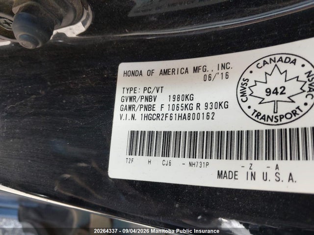 1HGCR2F61HA800162 Honda Accord Sport