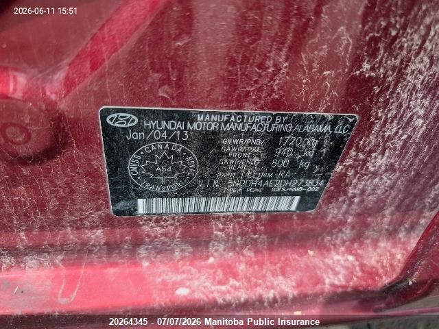 Aukcja sprzedaży 2013 Hyundai Elantra Gl, vin: 5NPDH4AE2DH273834, numer aukcji: 20264345