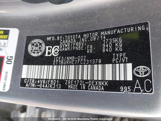 Toyota COROLLA LE 2015 2T1BURHE7FC231378 Image 9