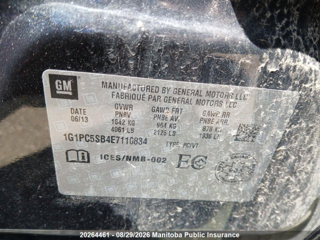 1G1PC5SB4E7110834 Chevrolet Cruze Lt Turbo