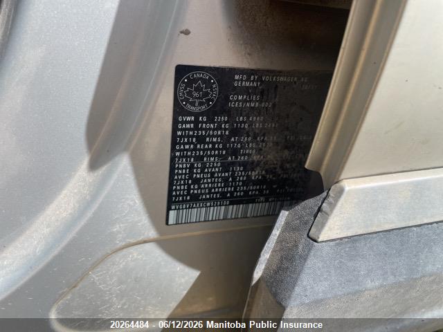 20264484 :رقم المزاد ، WVGBV7AXXCW529130 vin ، 2012 Volkswagen Tiguan 2.0 Tsi مزاد بيع