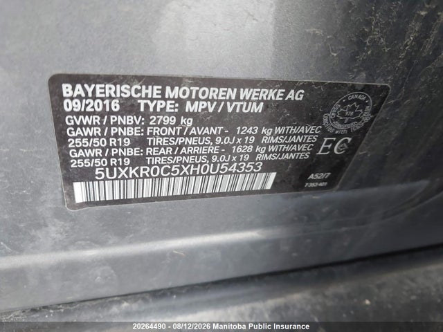 2017 Bmw X5 35i მანქანა იყიდება აუქციონზე, vin: 5UXKR0C5XH0U54353, აუქციონის ნომერი: 20264490
