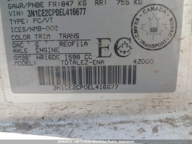 Продажа на аукционе авто 2014 Nissan Versa Note Sl, vin: 3N1CE2CP0EL416677, номер лота: 20264512