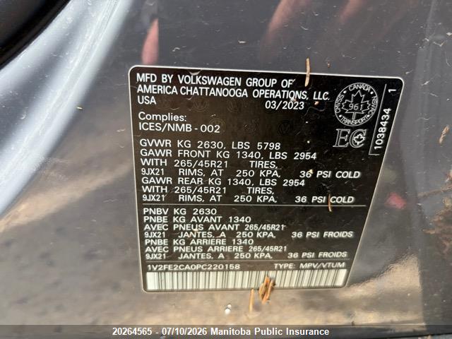1V2FE2CA0PC220158 Volkswagen Atlas Cross Sport Execline Execline