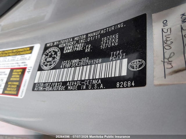Aukcja sprzedaży 2011 Toyota Camry Le, vin: 4T1BF3EK3BU701268, numer aukcji: 20264596