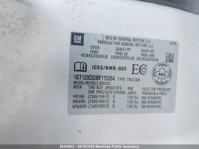 20264643 :رقم المزاد ، 1GT120C82BF175284 vin ، 2011 Gmc Sierra 2500 Hd Sle Crew Cab مزاد بيع