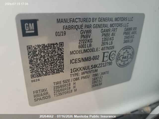 GMC ACADIA SLT 2019 1GKKNULS4KZ212790 Image 9