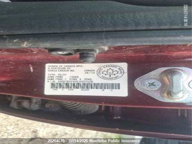 Honda Civic Lx 2014 2HGFB2F42EH025528 Image 9