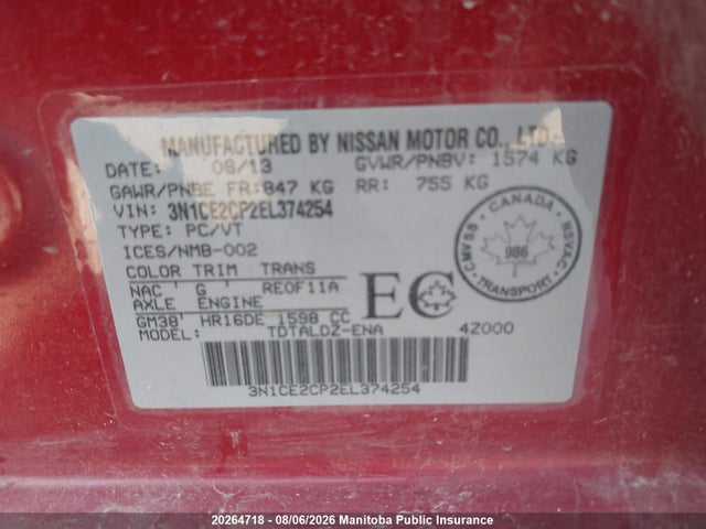 Nissan Versa Note Sv 2014 3N1CE2CP2EL374254 Image 9