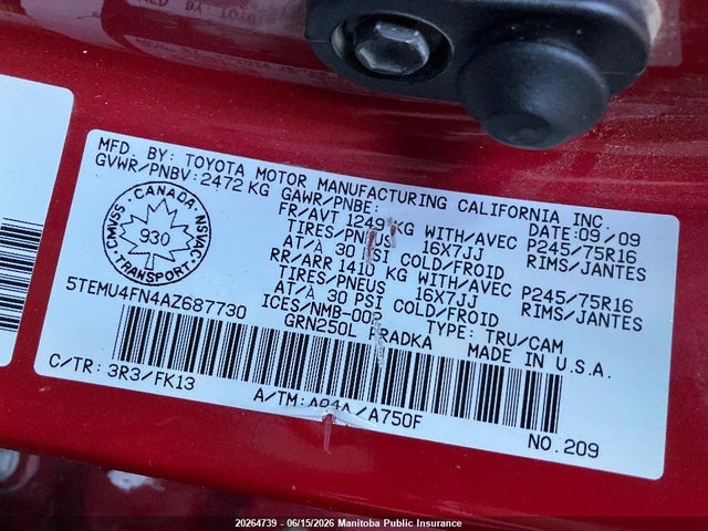 Aukcja sprzedaży 2010 Toyota Tacoma Sr5 Double Cab V6, vin: 5TEMU4FN4AZ687730, numer aukcji: 20264739