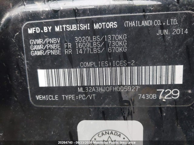 Mitsubishi MIRAGE ES 2015 ML32A3HJ0FH005927 Image 3
