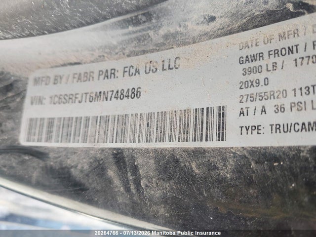 1C6SRFJT6MN748486 Dodge Ram 1500 Laramie Crew Cab