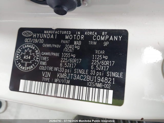 Продаж на аукціоні авто 2011 Hyundai Tucson Gl, vin: KM8JT3AC2BU194821, номер лоту: 20264793