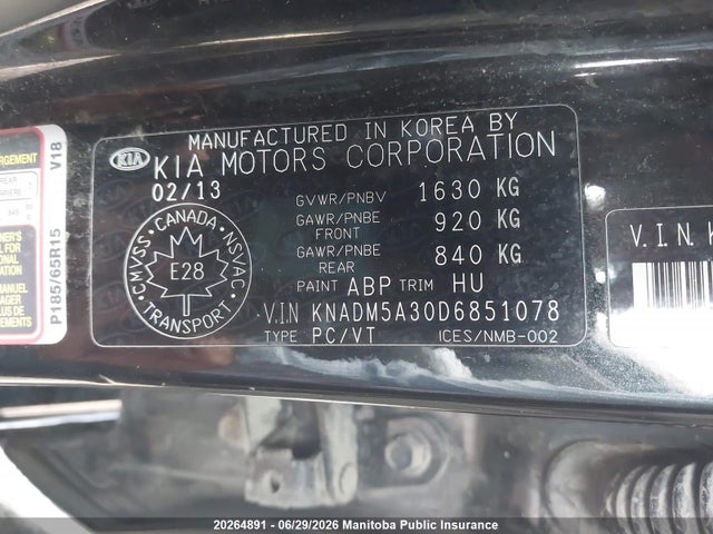 Продаж на аукціоні авто 2013 Kia Rio 5 Lx, vin: KNADM5A30D6851078, номер лоту: 20264891