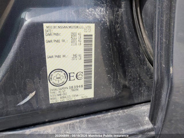 1N4AL3AP0FN383948 Nissan Altima 2.5 Sv