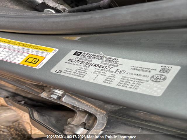 20265060 :رقم المزاد ، KL77P2EM5CK584127 vin ، 2012 Chevrolet Orlando Lt مزاد بيع