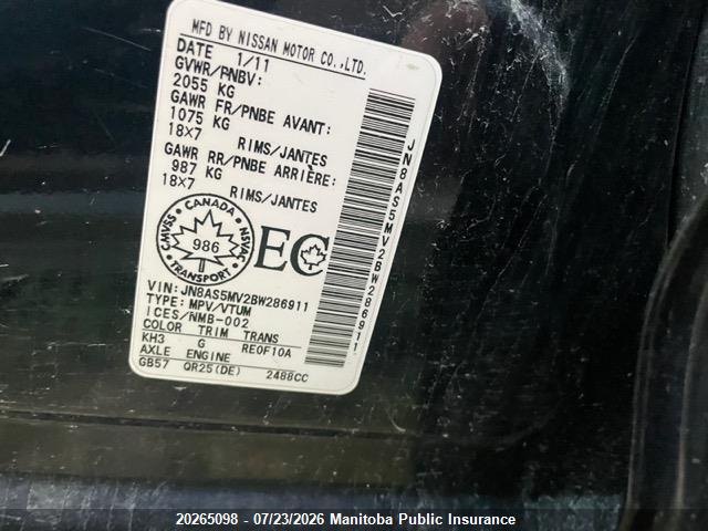 Aukcja sprzedaży 2011 Nissan Rogue Sv, vin: JN8AS5MV2BW286911, numer aukcji: 20265098
