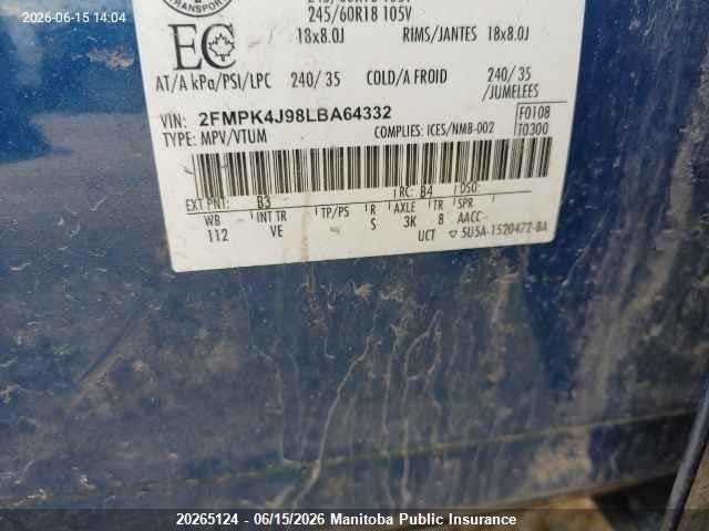 Ford EDGE SEL 2020 2FMPK4J98LBA64332 Image 9