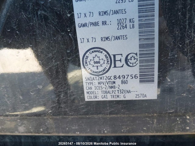 Aukcja sprzedaży 2016 Nissan Rogue S, vin: 5N1AT2MT2GC849756, numer aukcji: 20265147