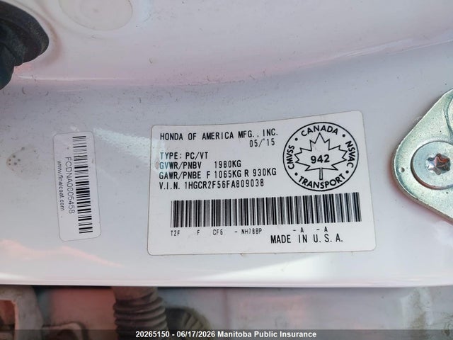 Продаж на аукціоні авто 2015 Honda Accord Sport, vin: 1HGCR2F56FA809038, номер лоту: 20265150