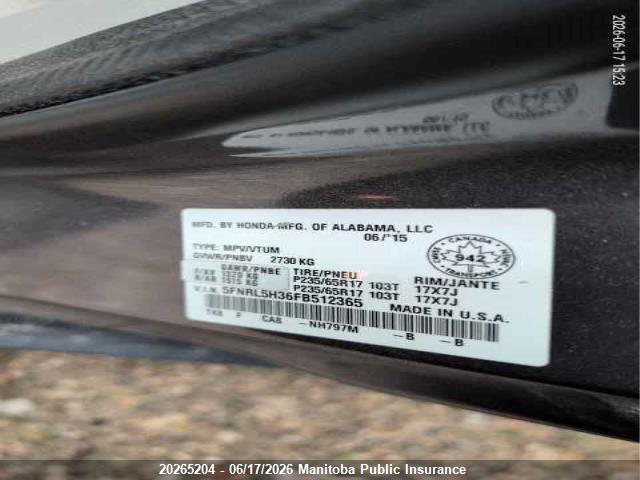 Honda ODYSSEY SE 2015 5FNRL5H36FB512365 Image 9