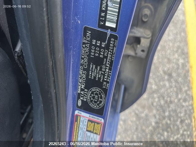 2013 Kia Rio Lx მანქანა იყიდება აუქციონზე, vin: KNADM4A32D6220889, აუქციონის ნომერი: 20265243