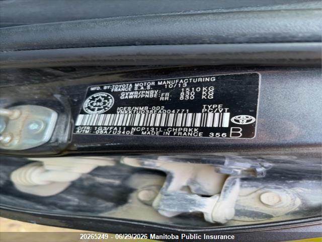 2014 Toyota Yaris Le მანქანა იყიდება აუქციონზე, vin: VNKKTUD38EA004771, აუქციონის ნომერი: 20265249