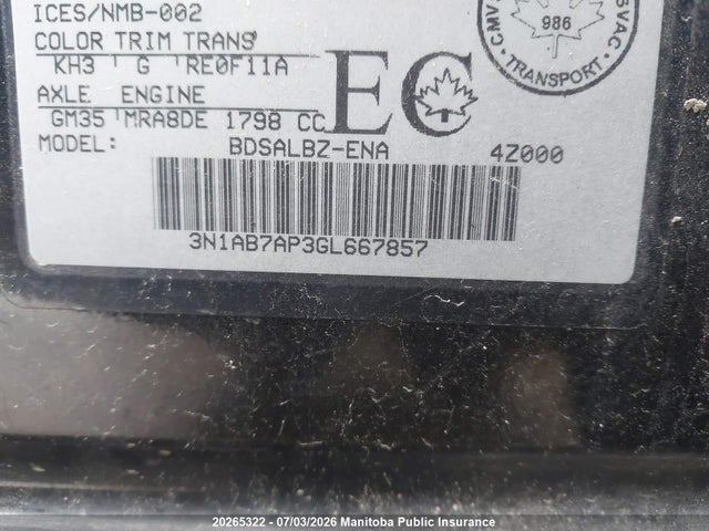 Aukcja sprzedaży 2016 Nissan Sentra 1.8 S, vin: 3N1AB7AP3GL667857, numer aukcji: 20265322