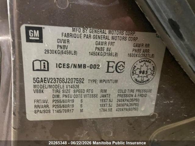 Aukcja sprzedaży 2008 Buick Enclave Cxl, vin: 5GAEV23768J207592, numer aukcji: 20265348