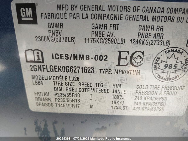 Продажа на аукционе авто 2016 Chevrolet Equinox Ltz, vin: 2GNFLGEK0G6271623, номер лота: 20265398