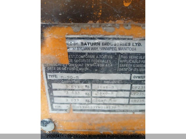 Продаж на аукціоні авто 2000 Saturn Other, vin: 2S917B433YW010130, номер лоту: 20265431
