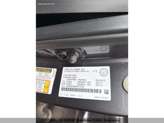 Honda Cr-v Ex-l 2019 2HKRW2H82KH110193 Image 9