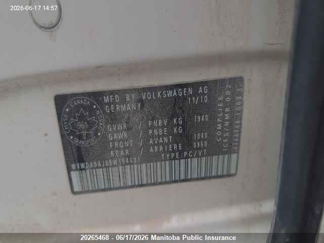 Продажа на аукционе авто 2011 Volkswagen Golf 2.5, vin: WVWDA9AJ8BW154031, номер лота: 20265468