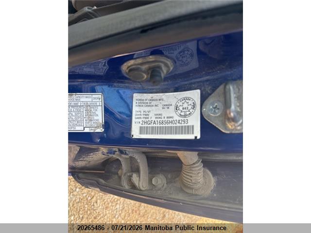 20265486 :رقم المزاد ، 2HGFA16856H024293 vin ، 2006 Honda Civic Ex مزاد بيع
