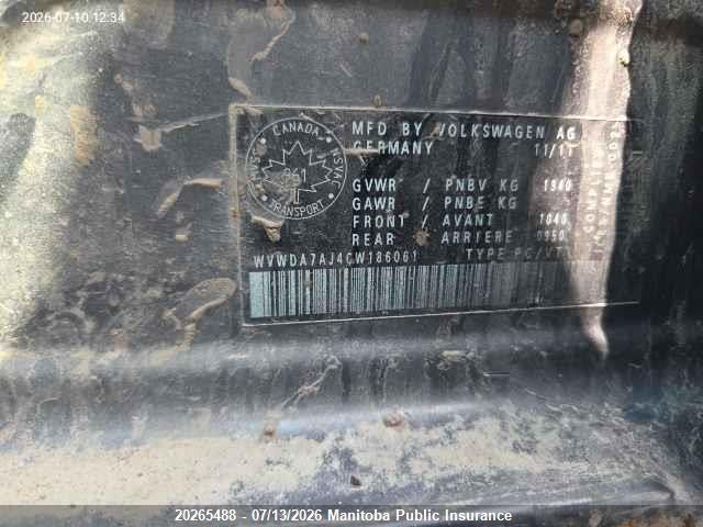 Aukcja sprzedaży 2012 Volkswagen Golf 2.5, vin: WVWDA7AJ4CW186061, numer aukcji: 20265488