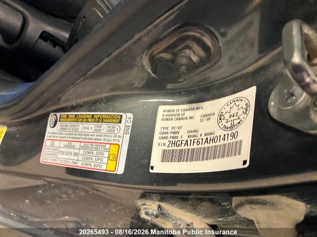 Продаж на аукціоні авто 2010 Honda Civic Lx, vin: 2HGFA1F61AH014190, номер лоту: 20265493