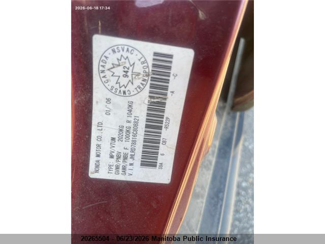 Aukcja sprzedaży 2006 Honda Cr-v Ex, vin: JHLRD78816C808821, numer aukcji: 20265504