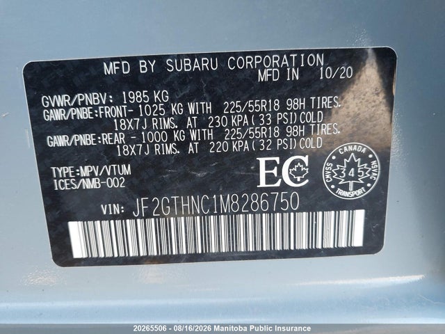 Продаж на аукціоні авто 2021 Subaru Crosstrek Limited, vin: JF2GTHNC1M8286750, номер лоту: 20265506