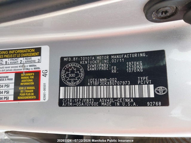 Продаж на аукціоні авто 2011 Toyota Camry Le, vin: 4T1BF3EKXBU707973, номер лоту: 20265524