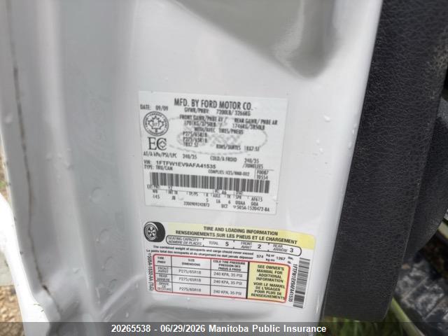 2010 Ford F150 Fx4 Supercrew მანქანა იყიდება აუქციონზე, vin: 1FTFW1EV9AFA41535, აუქციონის ნომერი: 20265538
